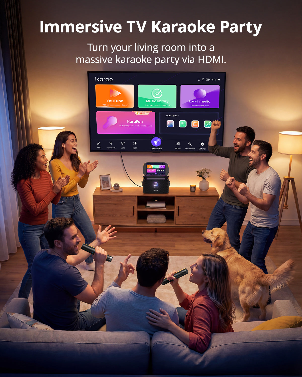 Ikarao Karaoke Machine with Lyrics Display Screen for Adults,Professional Karaoke System with 2 Wireless Mics for TV Home Outdoor Party